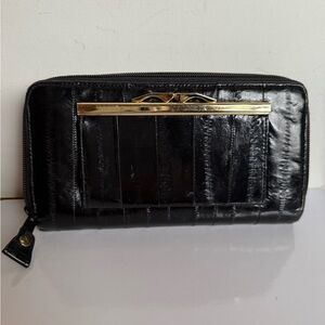 Black Eel Skin Wallet with Gold Accent